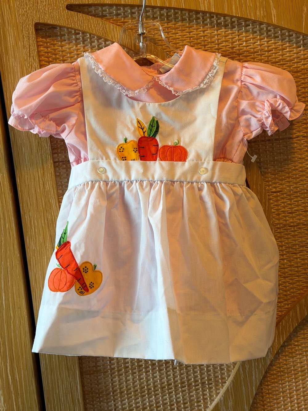Vintage Pink and White Pumpkin & Carrot Appliqué Dress